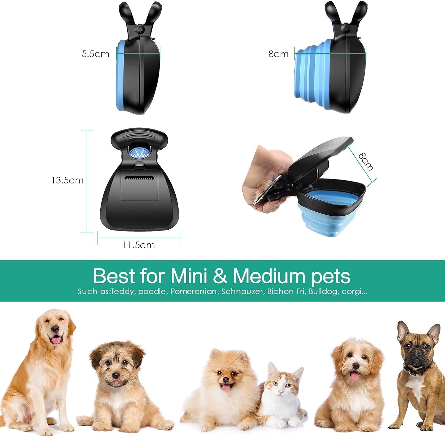 Poop Scooper, New Version Portable Dog Poop Scooper Dog Waste Cleaner, Sanitary Dog Waste Pick Up, Pet Pooper Scooper with Bag Dispenser, Blue