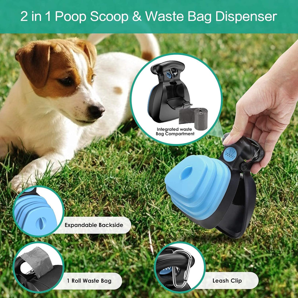 Poop Scooper, New Version Portable Dog Poop Scooper Dog Waste Cleaner, Sanitary Dog Waste Pick Up, Pet Pooper Scooper with Bag Dispenser, Blue