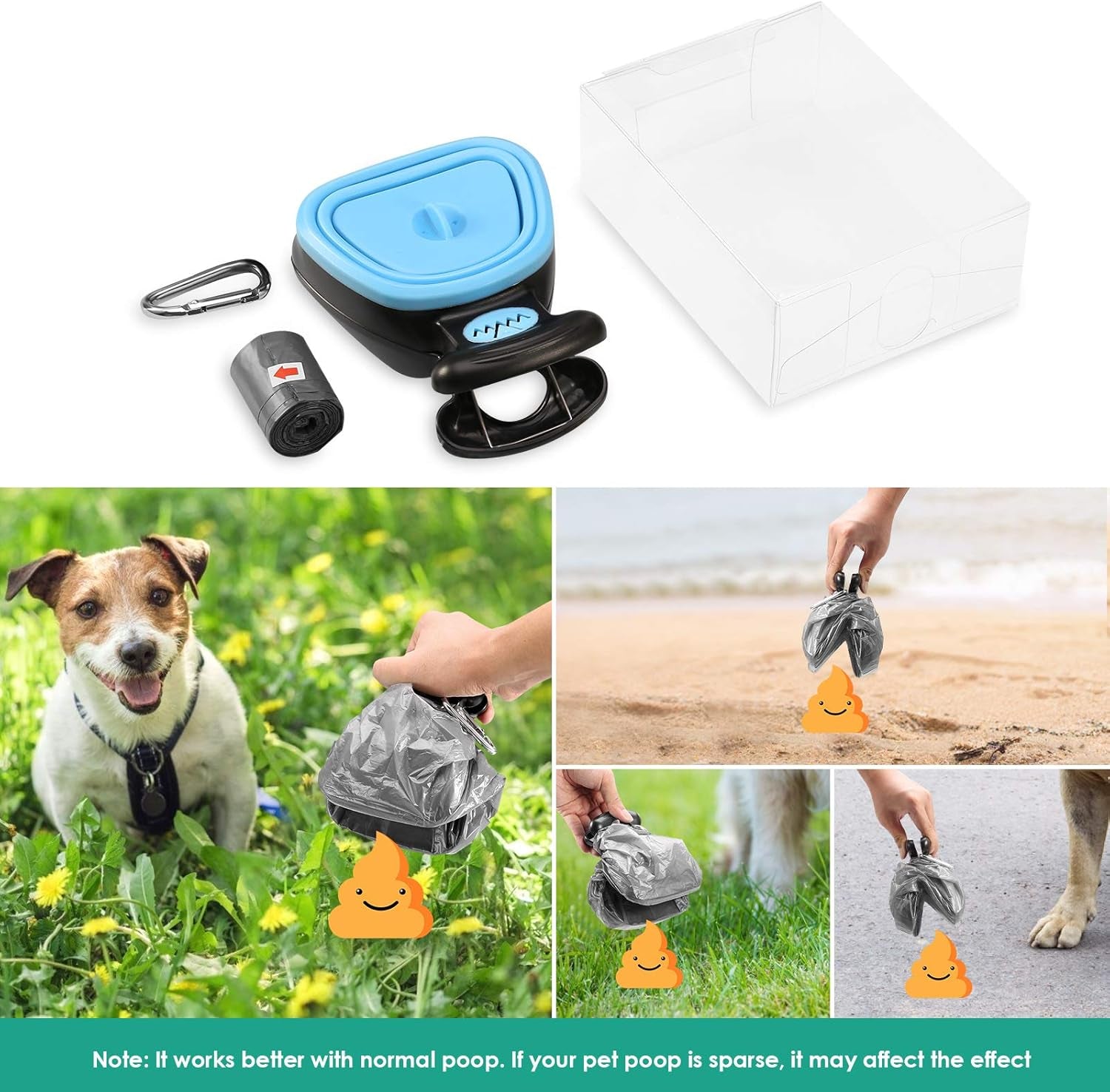 Poop Scooper, New Version Portable Dog Poop Scooper Dog Waste Cleaner, Sanitary Dog Waste Pick Up, Pet Pooper Scooper with Bag Dispenser, Blue